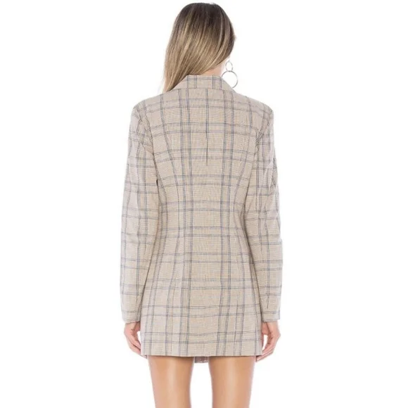 Lovers & Friends X Revolve Ally Mini Blazer Dress Small Plaid Walnut Preppy Work - Picture 3 of 12